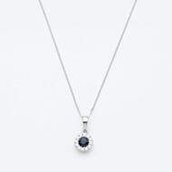 9ct White Gold 0.31ct Sapphire & 0.13ct Diamond Halo Pendant Necklace NTP409SD-9WG