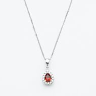 9ct White Gold 0.40ct Pear Cut Garnet & Diamond Halo Pendant Necklace NTP409PEAR-GARD-9WG