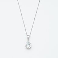9ct White Gold 0.28ct Pear Cut Aquamarine & Diamond Halo Pendant Necklace NTP409PEAR-AQD-9WG