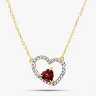 Gold Impression 9ct Yellow Gold Double Open Heart Garnet & Diamond Pendant Necklace RJP4000