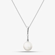 9ct White Gold Freshwater Pearl & Diamond Bar Pendant Necklace POZ80125DD