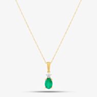 9ct Gold Oval Emerald Diamond Cluster Pendant VP0S296 9KY-EM