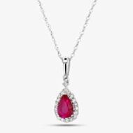 9ct White Gold Diamond Ruby Pear Shape Pendant VP0S604 9KW-RUBY