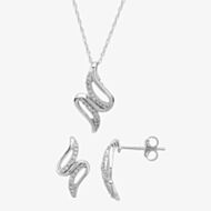 9ct White Gold 0.12ct Diamond Swirl Jewellery Set THS15613-12