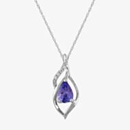 9ct White Gold Pear-cut Tanzanite and Diamond Swirl Pendant THP9521P