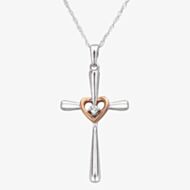 9ct Two Tone Gold 0.01ct Diamond Cross and Heart Pendant THP22146-01