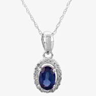 9ct White Gold Oval-cut Sapphire and Diamond Cluster Pendant OJS0005P-BS