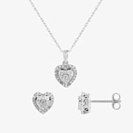 9ct White Gold Diamond Heart Pendant and Earrings Set THS24109-50