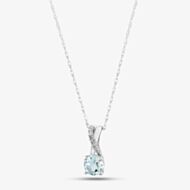  9ct White Gold Aquamarine & Diamond Crossover Pendant Necklace OJP1703-AQ