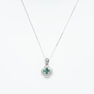 9ct White Gold Emerald & Diamond Clover Pendant Necklace PP05330 EM 5.13.0034