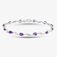 9ct White Gold Oval Cut Amethyst & Diamond Swirl Bracelet PBC02772W AM