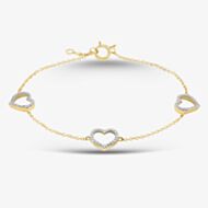 9ct Yellow Gold 0.20ct Brilliant Cut Diamond Open Pave Heart Chain Bracelet THB39619-20NJ (YG)