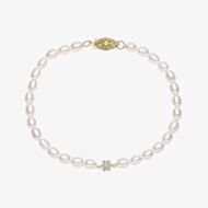 9ct Yellow Gold Flower Diamond Freshwater Pearl Beaded Bracelet GB531W