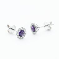 9ct White Gold Amethyst & Diamond Cluster Stud Earrings NTE409AMD-9WG