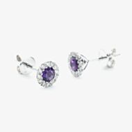 9ct White Gold Amethyst & Diamond Cluster Stud Earrings NTE409AMD-9WG