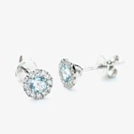 9ct White Gold Aquamarine & Diamond Cluster Stud Earrings NTE409AQD-9WG