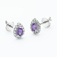9ct White Gold Pear Cut Amethyst & 0.27ct Diamond Cluster Stud Earrings NTE409PEAR-AMD-9WG