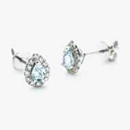 9ct White Gold Pear Cut Aquamarine & 0.27ct Diamond Cluster Stud Earrings NTE409PEAR-AQD-9WG