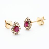9ct Yellow Gold Pear Cut Ruby & 0.27ct Diamond Cluster Stud Earrings NTE409PEAR-RD-9YG