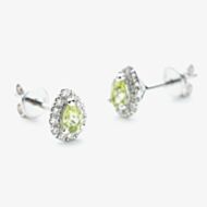9ct White Gold Pear Cut Peridot & 0.41ct Diamond Cluster Stud Earrings NTE409PEAR-PERD-9WG