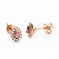 9ct Rose Gold Pear Cut Pink Tourmaline & 0.27ct Diamond Cluster Earrings NTE409PEAR-PTMD-9RG