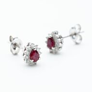 9ct White Gold Pear Cut Ruby & Diamond Cluster Stud Earrings WWW3580ER