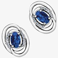 9ct White Gold Oval Sapphire and Diamond Swirl Stud Earrings E3417W-10 SAPH