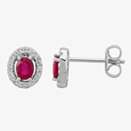 9ct White Gold Diamond Ruby Oval Cluster Earrings GE703R