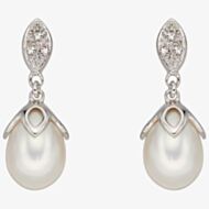 9ct White Gold Diamond And Fresh Water Pearl Dropper Earrings GE2223W
