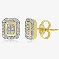9ct Yellow Gold Diamond Square Cluster Earrings DE759