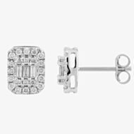 9ct White Gold 0.50ct Baguette Brilliant Cut Diamond Stud Earrings THE24394-50