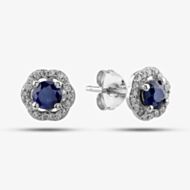  9ct White Gold Sapphire & Diamond Halo Stud Earrings OJE1701-BS