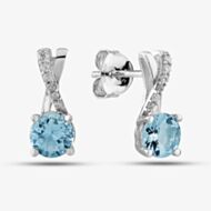  9ct White Gold Aquamarine & Diamond Crossover Stud Earrings OJE1703-AQ
