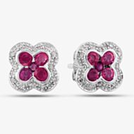 9ct White Gold Ruby and Diamond Quatrefoil Cluster Stud Earrings PE04942 RU