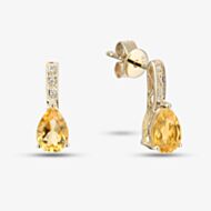 9ct Yellow Gold Pear Shaped Citrine & Diamond Stud Earrings DE1602Yct
