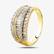 9ct Yellow Gold 1.00ct Multi-cut Diamond Five Row Ring THR23578-100 