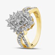 9ct Yellow Gold 1.00ct Diamond Cluster Shoulder Set Ring THR31389-100
