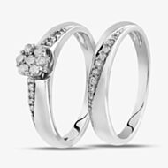 9ct White Gold 0.25ct Diamond Cluster Bridal Set THR15070-25