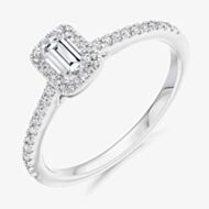 Platinum Excellence Platinum 0.80ct Certificated Emerald Cut Diamond Shoulder Set Halo Ring ENG4044SMTPT