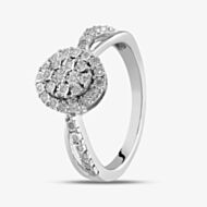 Pure Brilliance Sterling Silver 0.10ct Diamond Oval Cluster Shoulder Set Ring THR31374-10CH R (SIL)