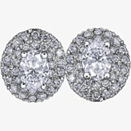 18ct White Gold 0.75ct Oval-cut Diamond Halo Cluster Stud Earrings E3781W/75-18