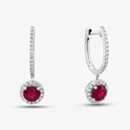 18ct White Gold Brilliant Cut Ruby & Diamond Hoop Earrings E39071GW18RB