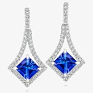 Tivon 18ct White Gold Princess-Cut Tanzanite & Diamond Dropper Earrings EW-0826-TZ