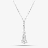 18ct White Gold 0.63ct Tapered Baguette Cut & Brilliant Cut Diamond Pendant Necklace LG318/NB