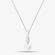18ct White Gold Freshwater Pearl & Diamond Drop Pendant Necklace PNX5119PL