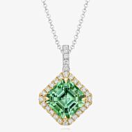 Tivon 18ct Gold Cushion-Cut Green Tourmaline & Diamond Cluster Pendant Necklace PTT-0979-GT
