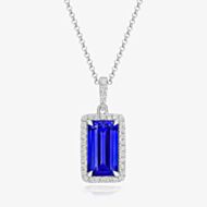 Tivon 18ct White Gold 4.06ct Emerald Cut Tanzanite & Diamond Royale Pendant PW-0994-TZ