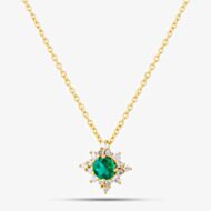 18ct Yellow Gold Round Cut Emerald & Diamond Cluster Pendant Necklace 49292