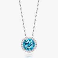 Tivon Classic 18ct White Gold Round Blue Topaz & Diamond Cluster Necklace PW-0849-BT