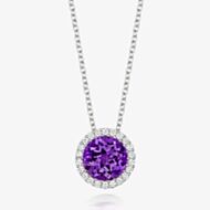Tivon Classic 18ct White Gold Amethyst & Diamond Round Cluster Necklace PW-0849-AM